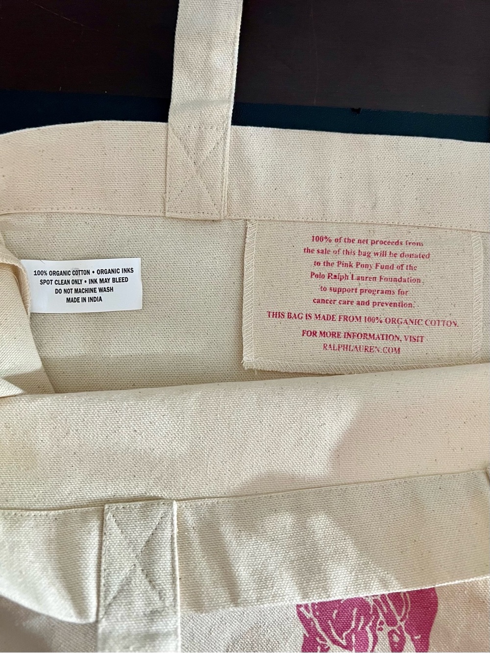 POLO RALPH LAUREN Pink Pony 100% Organic Cotton Shopper Tote Bag - Picture 5 of 7